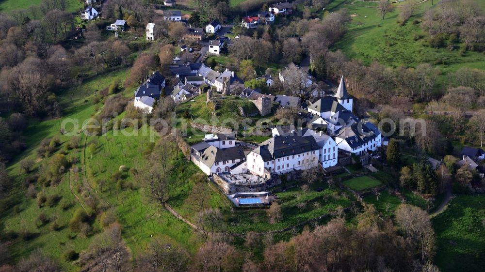 Kronenburg from above - Ruins and vestiges of the former castle in Kronenburg in the state North Rhine-Westphalia, Germany