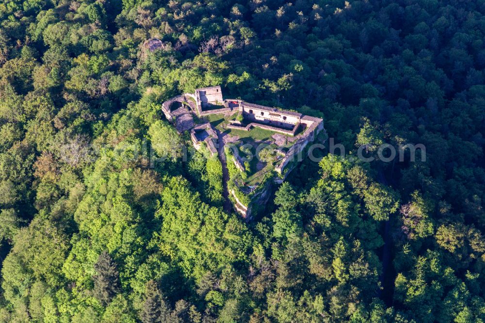 Aerial photograph Vorderweidenthal - Ruins and vestiges of the former castle and fortress Lindelbrunn in Vorderweidenthal in the state Rhineland-Palatinate
