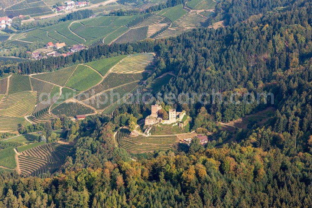 Aerial photograph Oberkirch - Ruins and vestiges of the former fortress Schauenburg in Oberkirch in the state Baden-Wurttemberg, Germany
