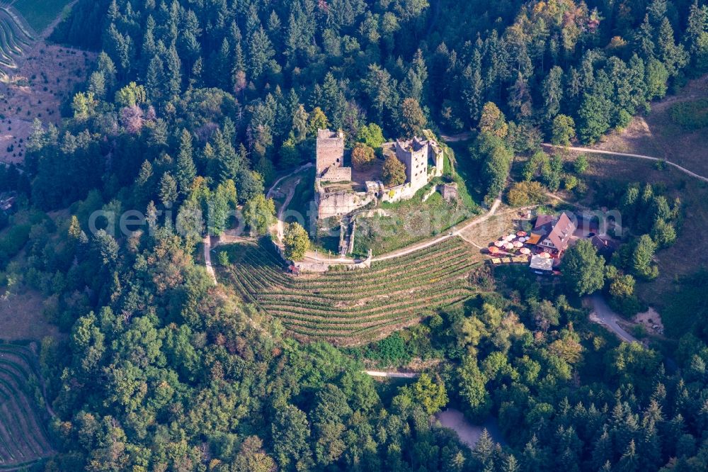 Oberkirch from above - Ruins and vestiges of the former fortress Schauenburg in Oberkirch in the state Baden-Wurttemberg, Germany