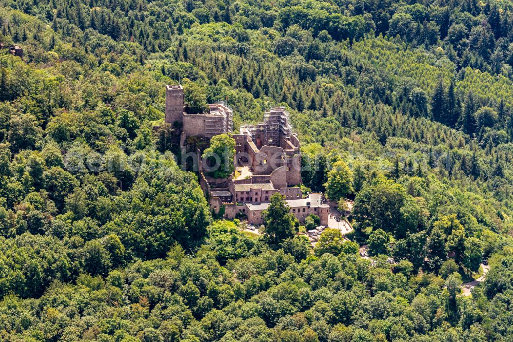 Baden-Baden from above - Ruins and vestiges of the former castle and fortress Altes Schloss on street Alter Schlossweg in Baden-Baden in the state Baden-Wurttemberg, Germany