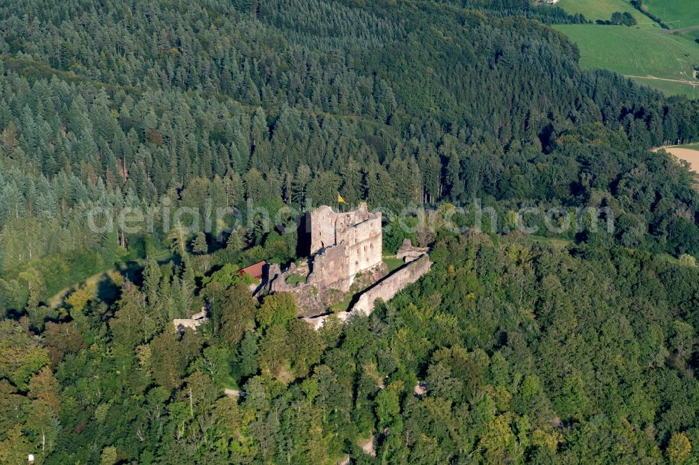Aerial photograph Seelbach - Ruins and vestiges of the former castle and fortress Burg Hohengeroldseck on Schlossberg in the district Schoenberg in Seelbach in the state Baden-Wurttemberg