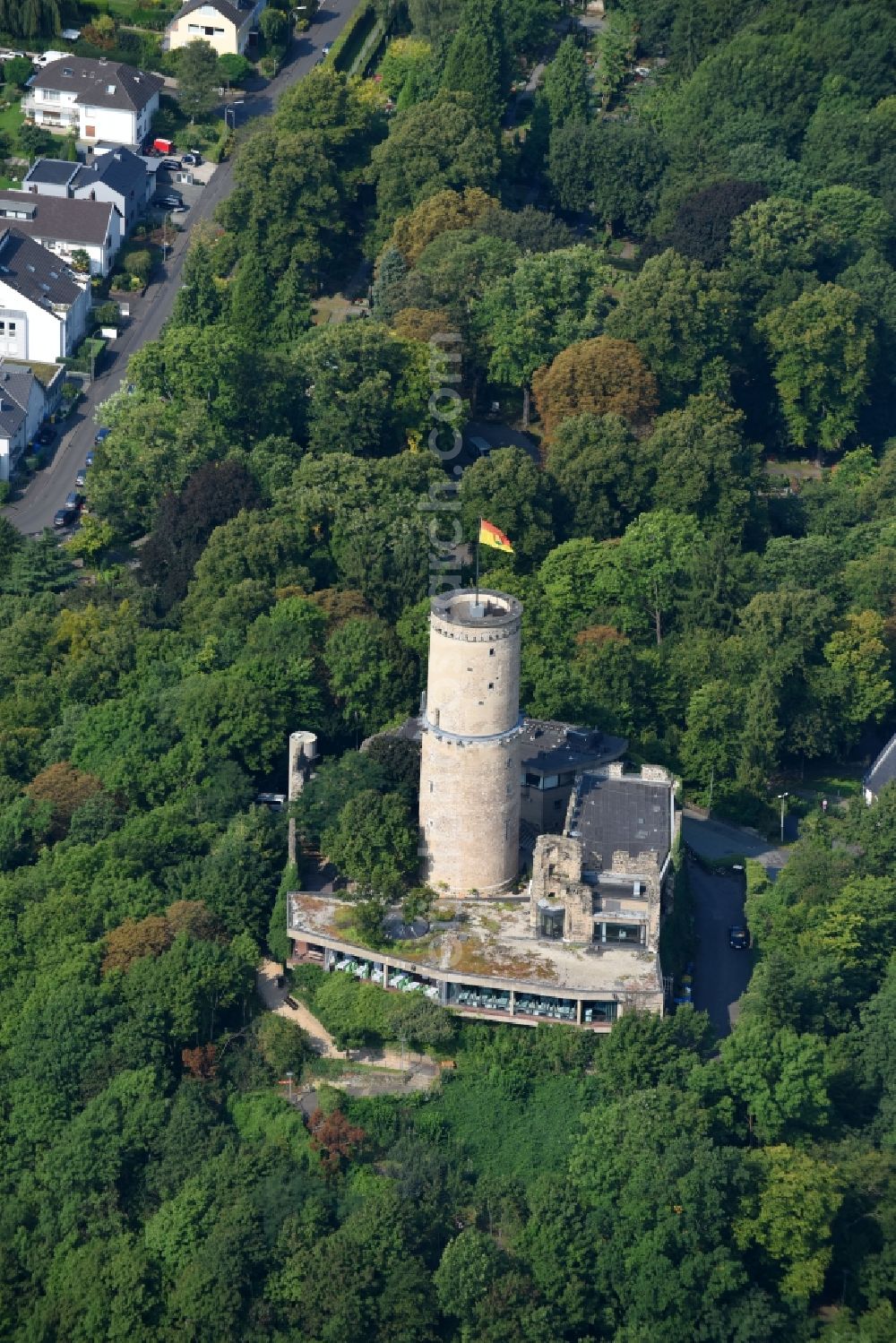 Aerial image Bonn - Ruins and vestiges of the former castle and fortress Godesburg Auf dem Godesberg in the district Bad Godesberg in Bonn in the state North Rhine-Westphalia, Germany