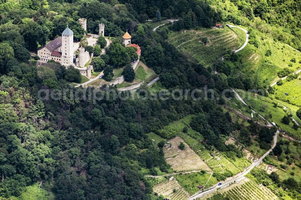 Aerial image Heppenheim (Bergstraße) - Ruins and vestiges of the former castle and fortress Starkenburg in the district Unter-Hambach in Heppenheim (Bergstrasse) in the state Hesse, Germany