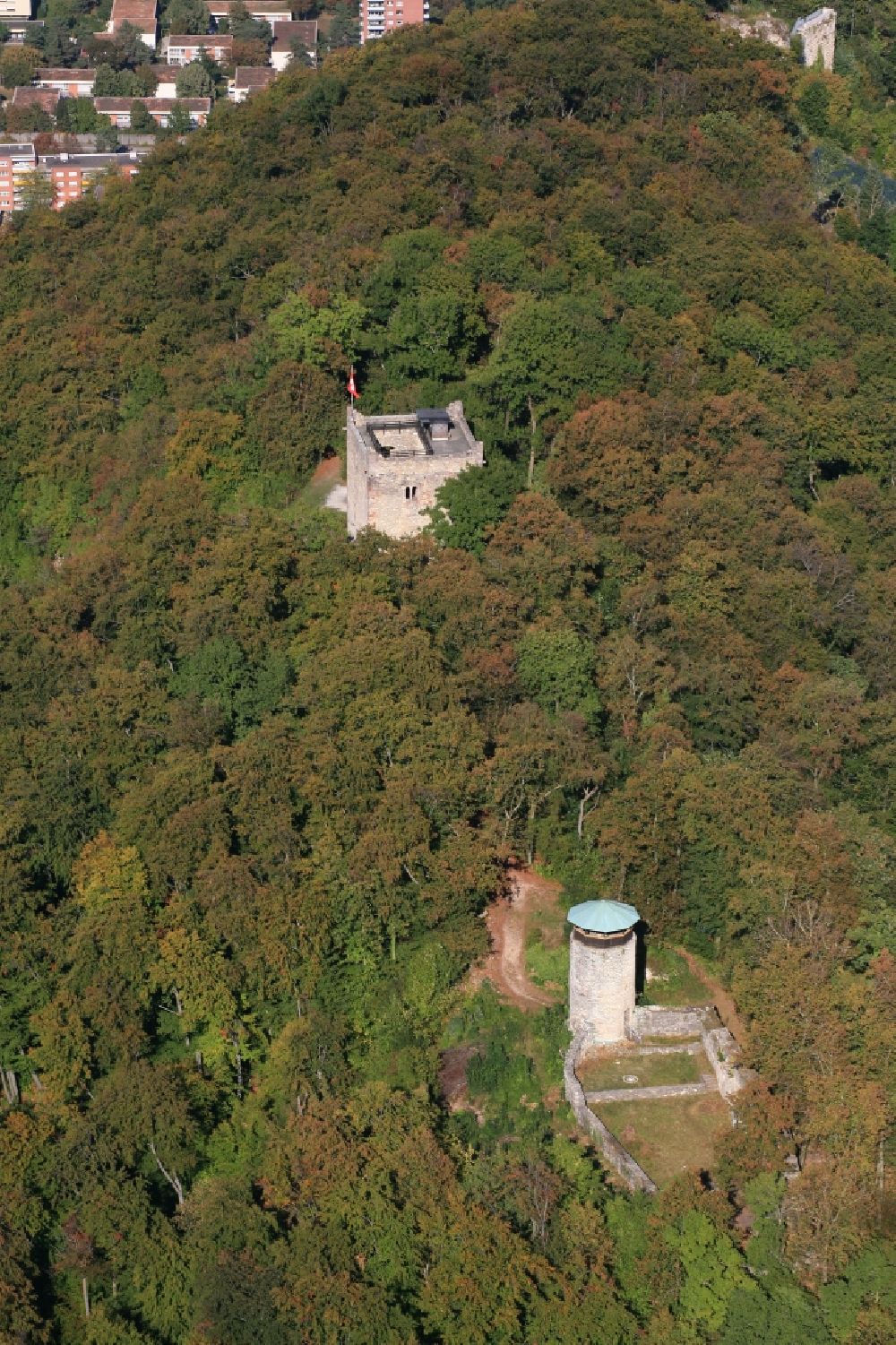 Aerial image Muttenz - Ruins and vestiges of the former castle and fortress Wartenberg in Muttenz in Basel-Landschaft, Switzerland