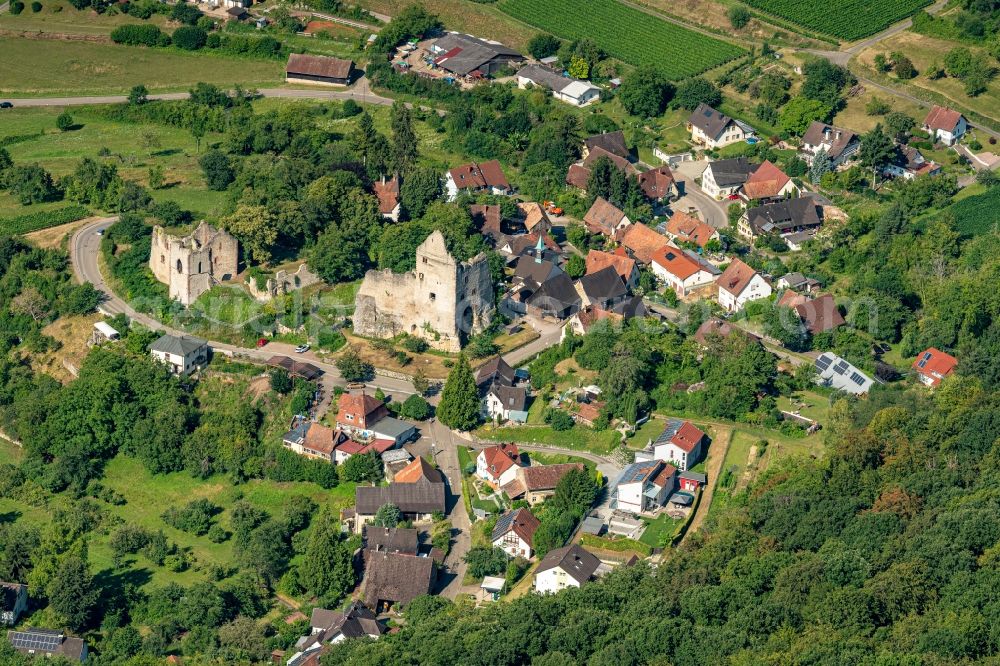 Landeck from above - Ruins and vestiges of the former castle and fortress Im Zentrum of Dorfes Landeck in Landeck in the state Baden-Wurttemberg, Germany