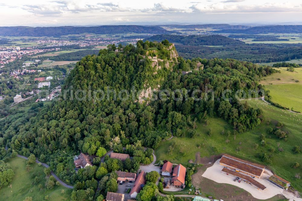 Singen (Hohentwiel) from the bird's eye view: Ruins and vestiges of the former castle Hohentwiel in Singen (Hohentwiel) in the state Baden-Wuerttemberg, Germany