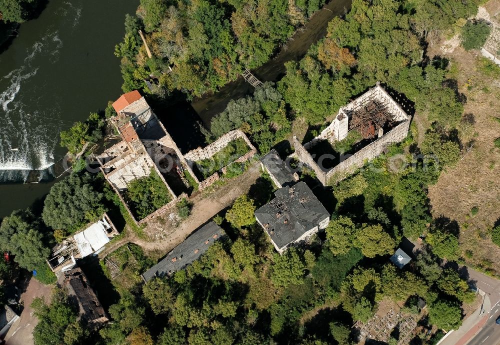 Halle (Saale) from the bird's eye view: Ruin of a paper mill in Halle (Saale) in the state Saxony-Anhalt, Germany