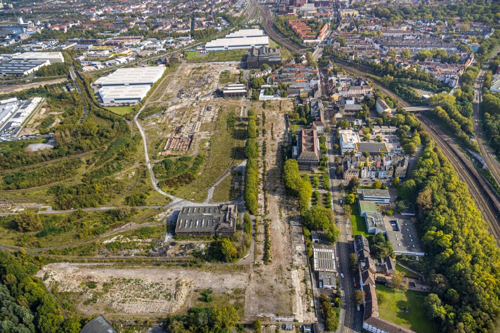 Aerial photograph Dortmund - Ruin - Remnants on the site of the Union Gewerbehof on the Alte Radstrasse in the district Union in Dortmund in the Ruhr area in the state North Rhine-Westphalia, Germany