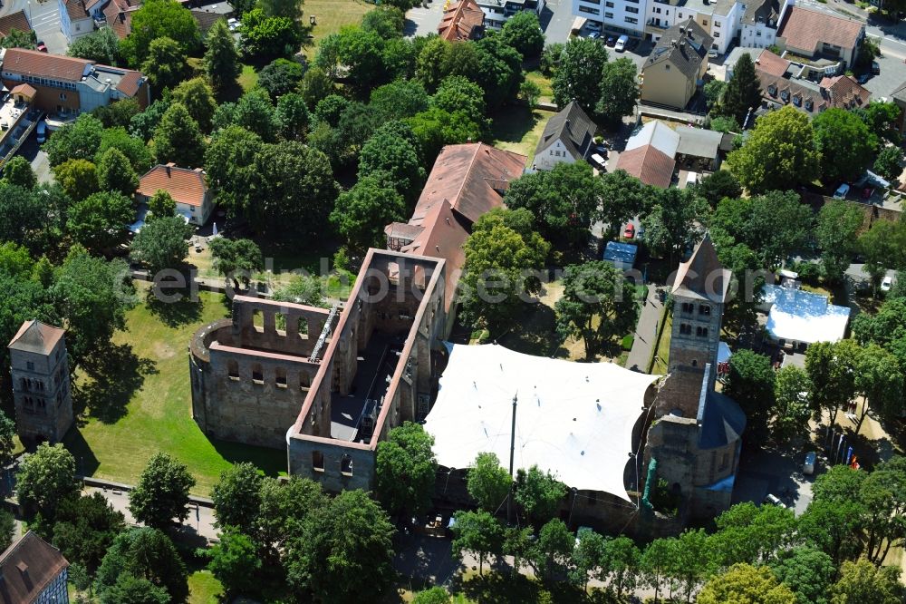 Bad Hersfeld from above - Ruin of the collegiate church Bad Hersfeld in Bad Hersfeld in the federal state Hessen, Germany