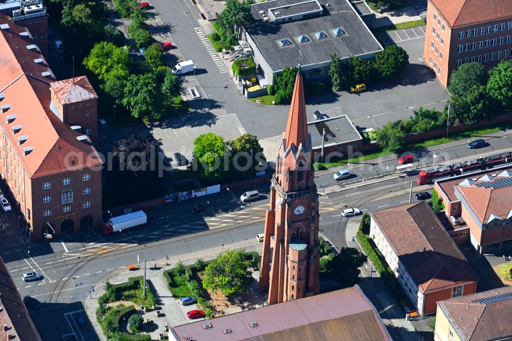 Aerial image Nürnberg - Ruins of church building Chirstuskirche on Landgrabenstrasse in the district Steinbuehl in Nuremberg in the state Bavaria, Germany