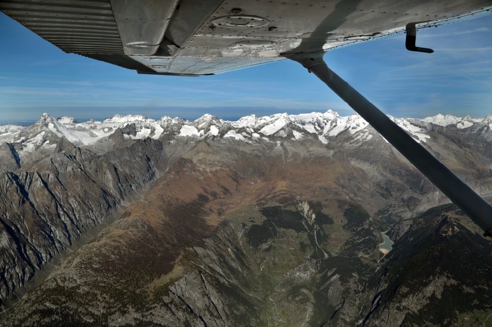 Aerial image Naters - Sightseeing flight over the rocky and mountainous landscape in the Swiss Alps near Naters in the canton Wallis, Switzerland