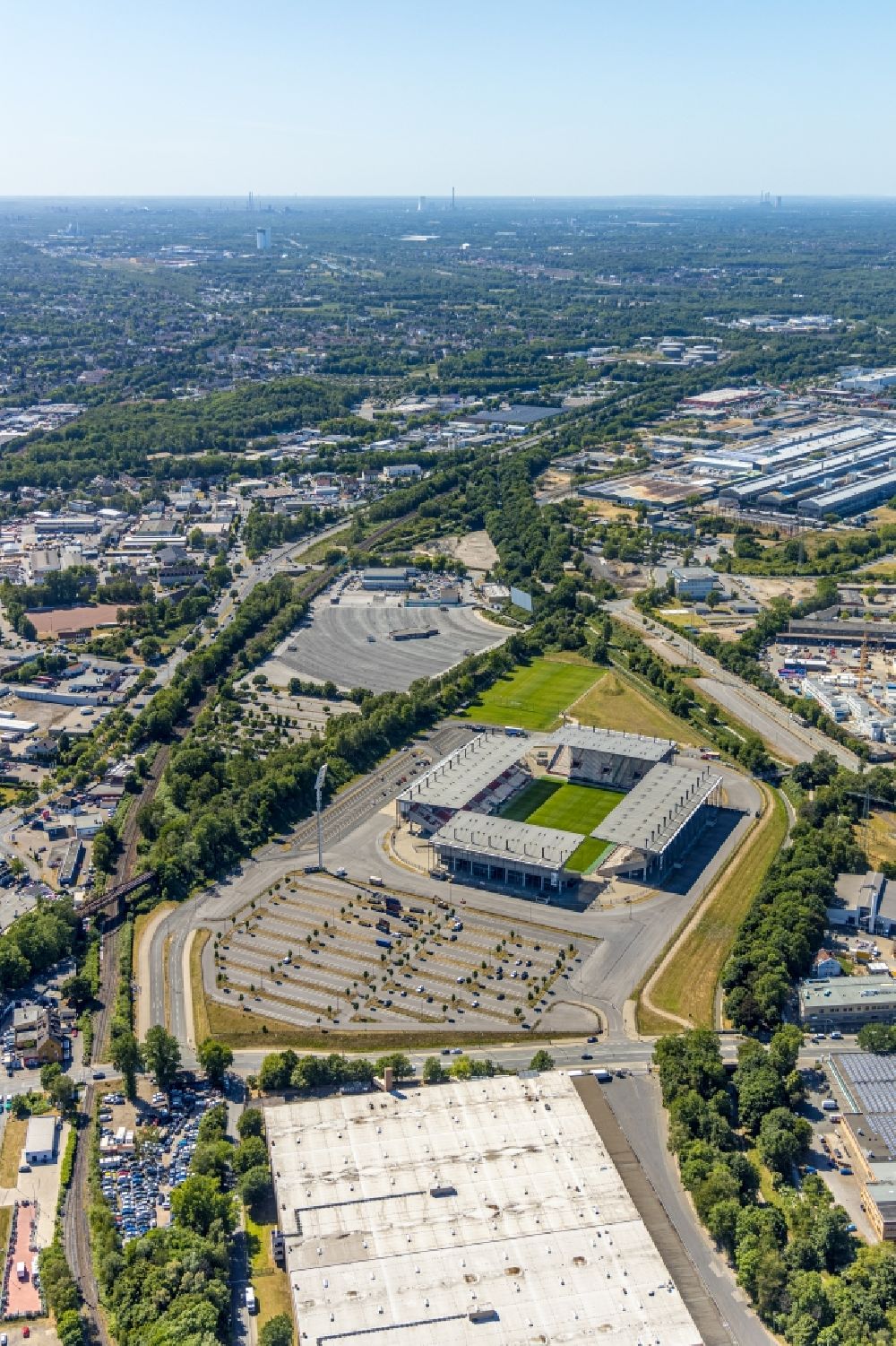 Essen from above - RWE - Red-White Stadium in Essen in North Rhine-Westphalia