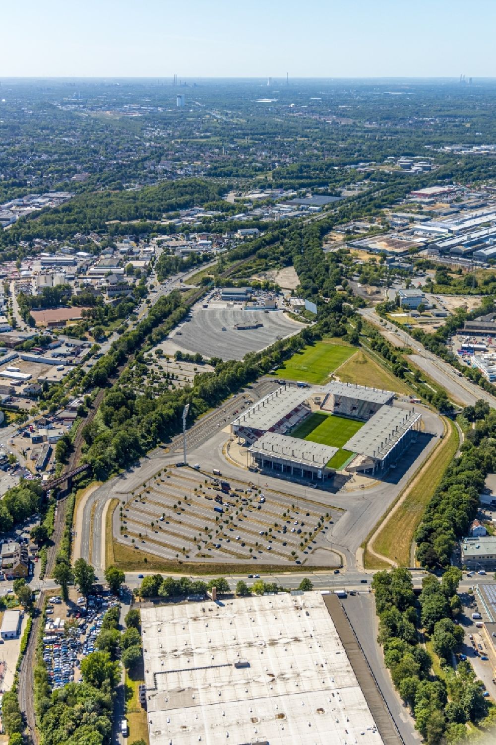Essen from the bird's eye view: RWE - Red-White Stadium in Essen in North Rhine-Westphalia