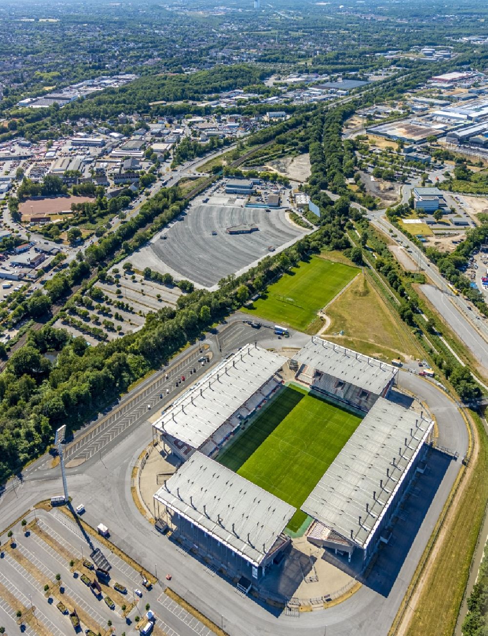 Essen from above - RWE - Red-White Stadium in Essen in North Rhine-Westphalia
