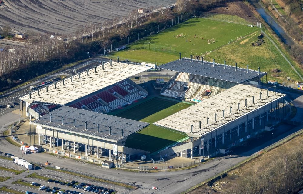 Essen from the bird's eye view: rWE - Red-White Stadium in Essen in North Rhine-Westphalia