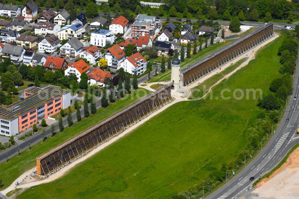 Aerial image Bad Nauheim - Salt flats - building of a former graduation house for salt extraction in the district Schwalheim in Bad Nauheim in the state Hesse, Germany