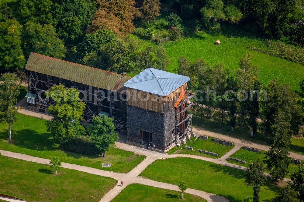 Bad Kissingen from the bird's eye view: Salt flats - building of a former graduation house for salt extraction Untere Saline in the district Hausen in Bad Kissingen in the state Bavaria, Germany