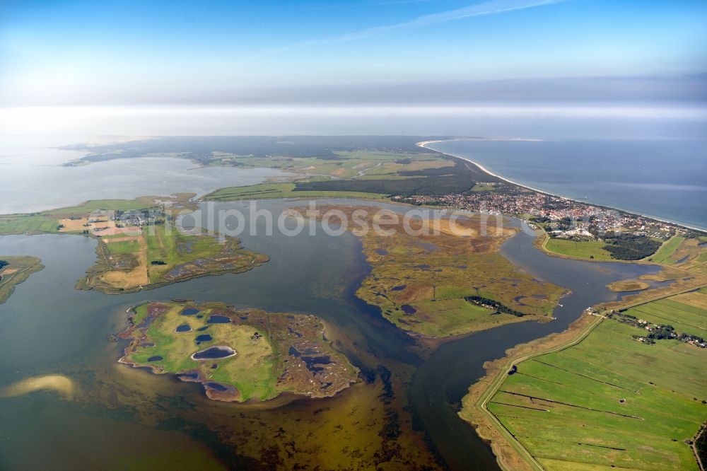 Aerial photograph Zingst - Salt grassland islands and bird sanctuary in Zingst on the Baltic Sea coast in the state Mecklenburg - Western Pomerania, Germany