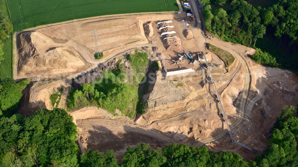 Aerial image Ockenfels - Sand and gravel mining in opencast mining in Ockenfels in the state Rhineland-Palatinate, Germany