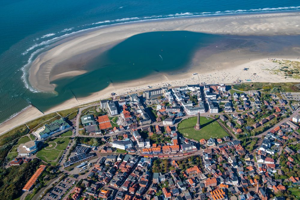 Borkum from above - Sandy coastline with Natural bay on the North Sea Island Borkum in the state Lower Saxony