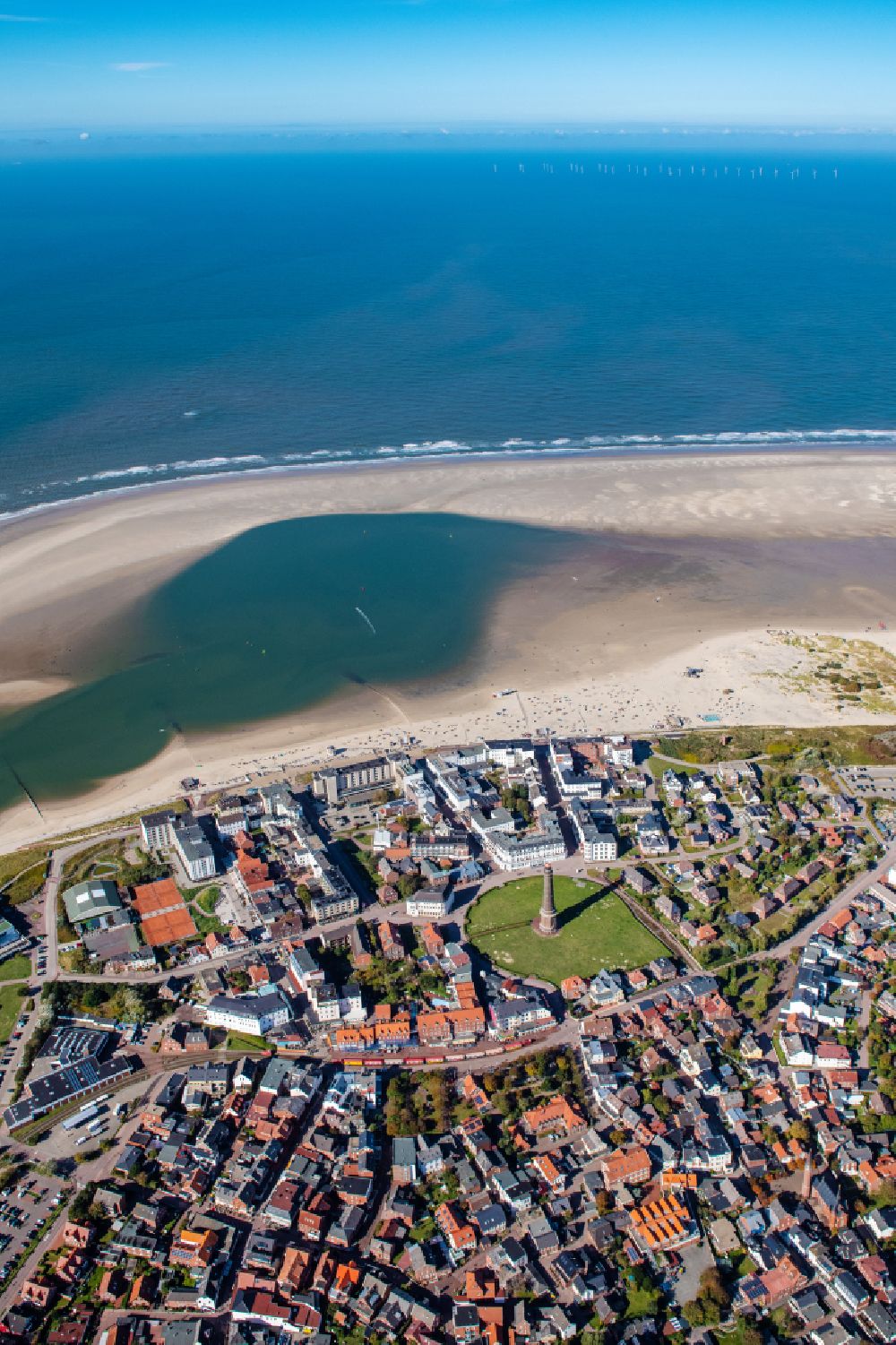 Aerial image Borkum - Sandy coastline with Natural bay on the North Sea Island Borkum in the state Lower Saxony