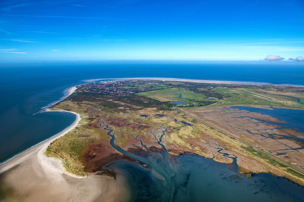 Borkum from above - Sandy coastline with Natural bay on the North Sea Island Borkum in the state Lower Saxony