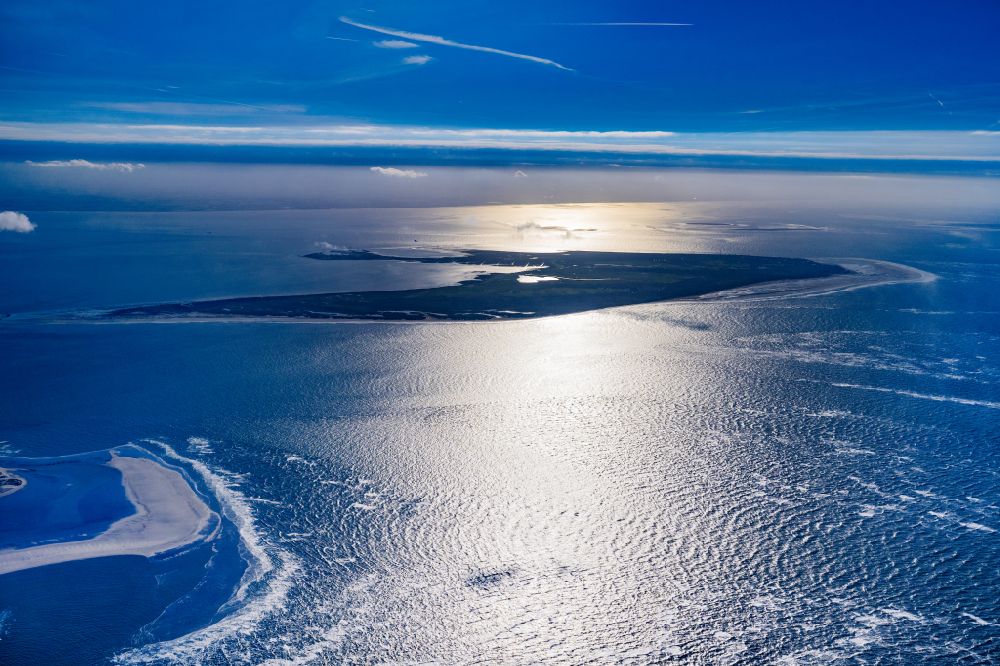 Borkum from above - Sandy coastline with Natural bay on the North Sea Island Borkum at the first light, in the state Lower Saxony