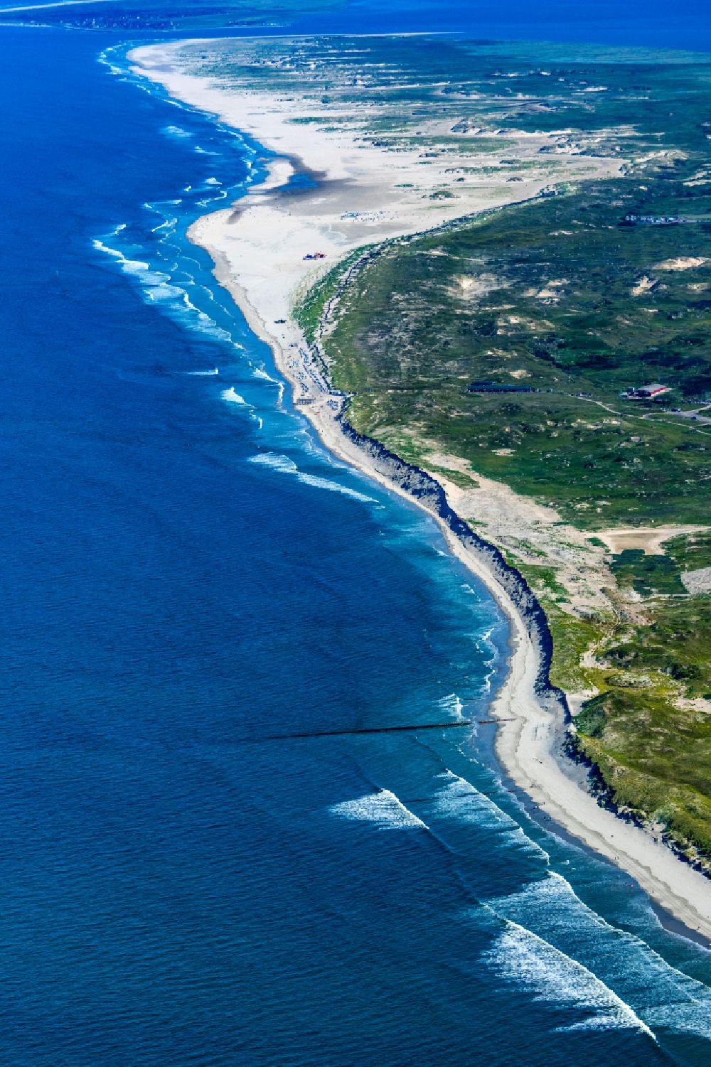 Aerial image Norderney - Sandy beach coastal landscape with cliffs on the northern beach on the island of Norderney in the state Lower Saxony, Germany