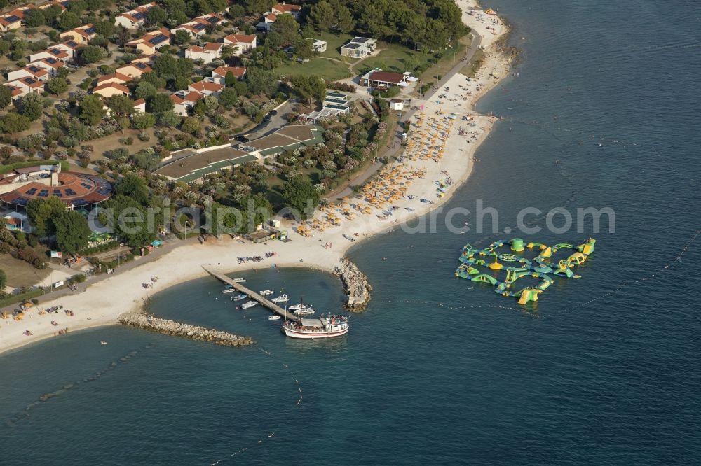 Aerial image Fazana - Beach landscape along the Adriatic Sea in Fazana in Istirien - Istarska zupanija, Croatia