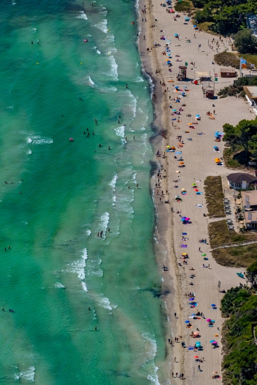 Aerial photograph Muro - Beach landscape along the Alcudia Bay in Muro in Balearic island of Mallorca, Spain