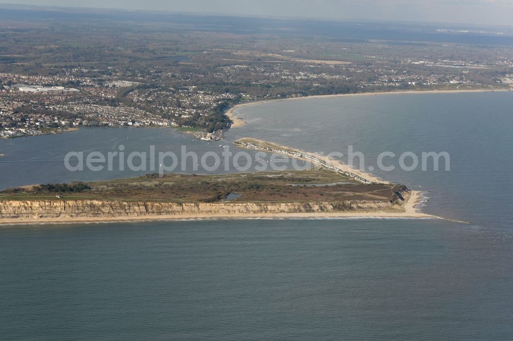 Aerial photograph Bournemouth - Beach landscape Hengistbury Head an Christchurch Harbour along the English Channel in Bournemouth in England, United Kingdom