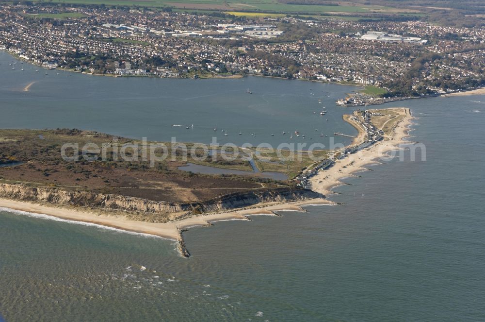 Aerial photograph Bournemouth - Beach landscape Hengistbury Head an Christchurch Harbour along the English Channel in Bournemouth in England, United Kingdom