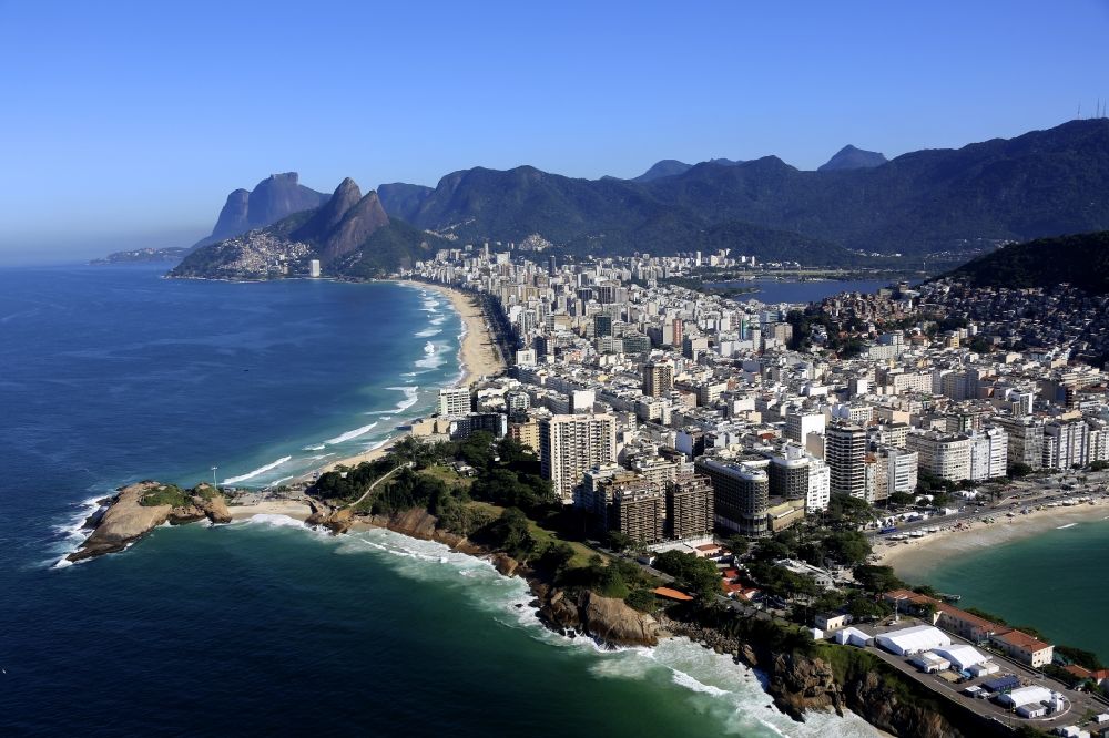 Rio de Janeiro from the bird's eye view: Beach landscape on the Coast of the South Atlantic in Rio de Janeiro in Brazil