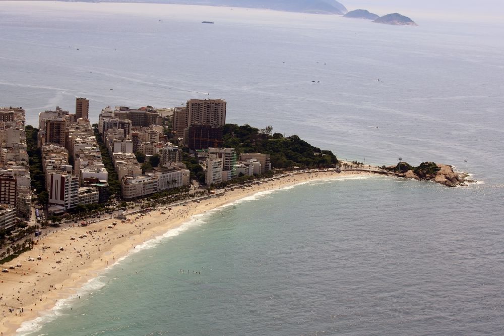 Aerial image Rio de Janeiro - Beach landscape on the Coast to South Atlantic Ocean in Rio de Janeiro in Rio de Janeiro, Brazil