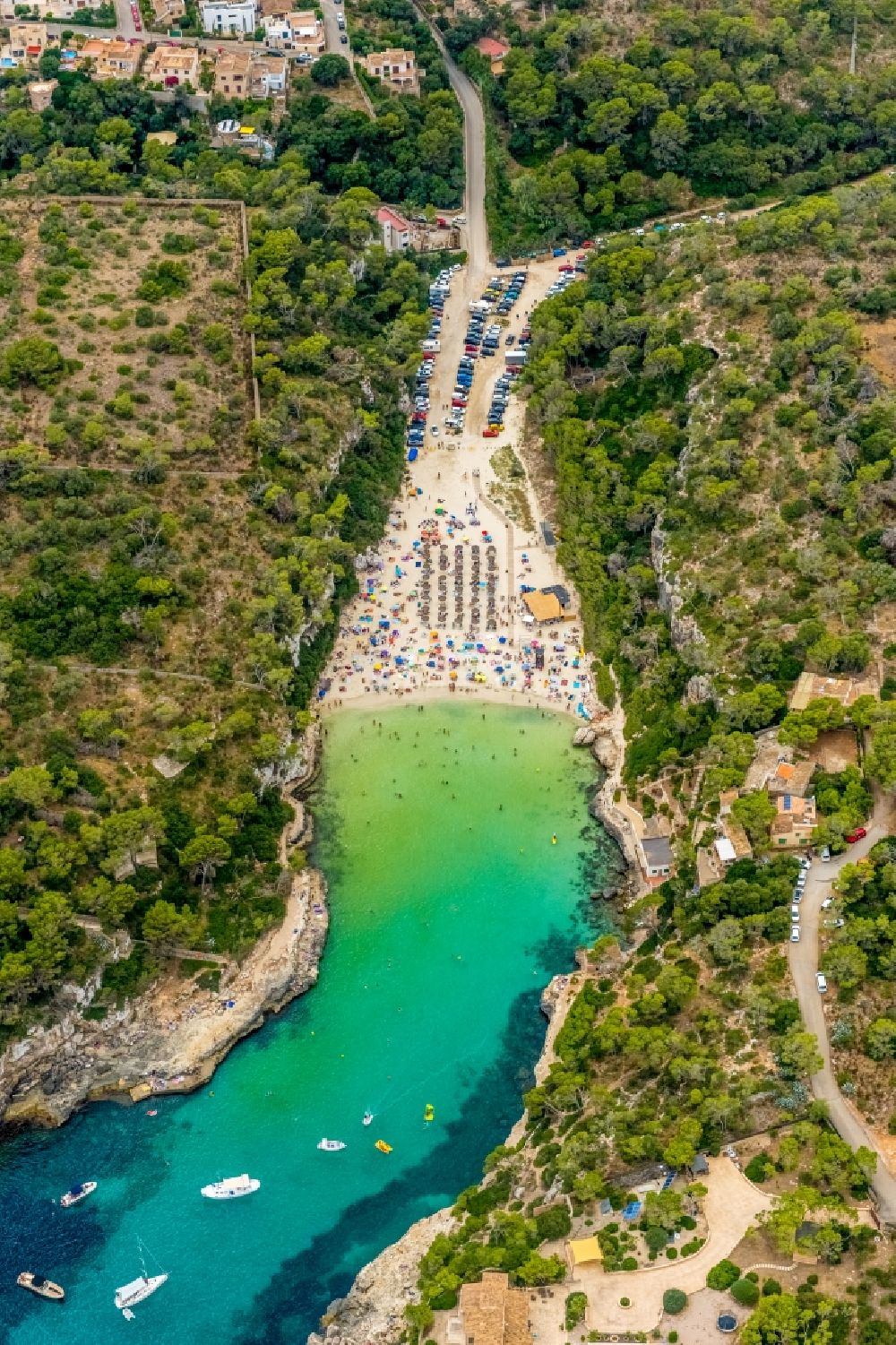 Aerial photograph Cala Llombards - Beach landscape along the on Mittelmeer in Cala Llombards in Islas Baleares, Spain