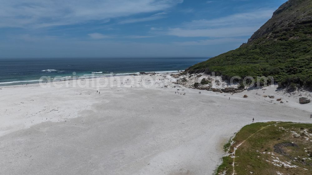Kapstadt from the bird's eye view: Beach landscape along the Noordhoek Beach on street Beach Road in Cape Town in Western Cape, South Africa