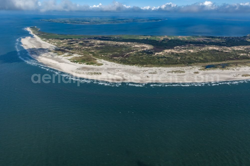 Amrum from above - Sandy beach landscape along the coast in Norddorf in Amrum Nordfriesland in the state Schleswig-Holstein, Germany