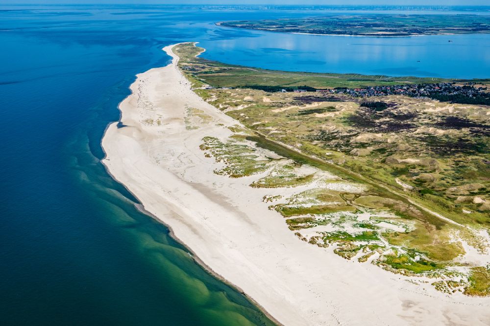 Norddorf from above - Sandy beach landscape along the coast in Norddorf in Amrum Nordfriesland in the state Schleswig-Holstein, Germany