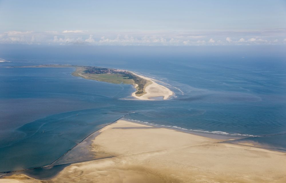 Aerial image Wangerooge - Beach landscape along the the North Sea island in Wangerooge in the state Lower Saxony, Germany