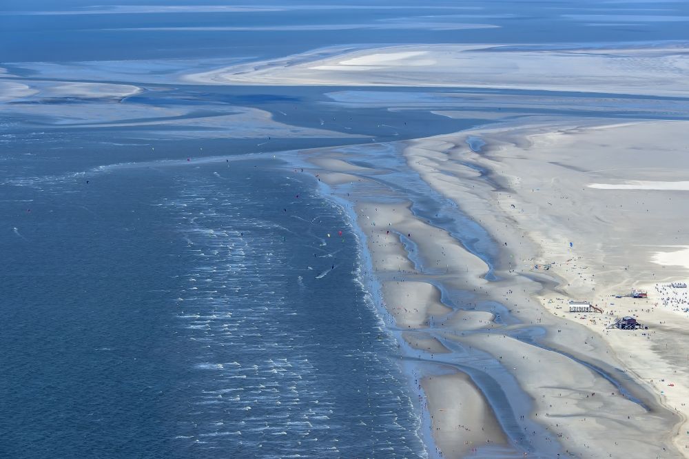 Sankt Peter-Ording from above - Beach landscape on the North Sea coast in the district Sankt Peter-Ording in Sankt Peter-Ording in the state Schleswig-Holstein