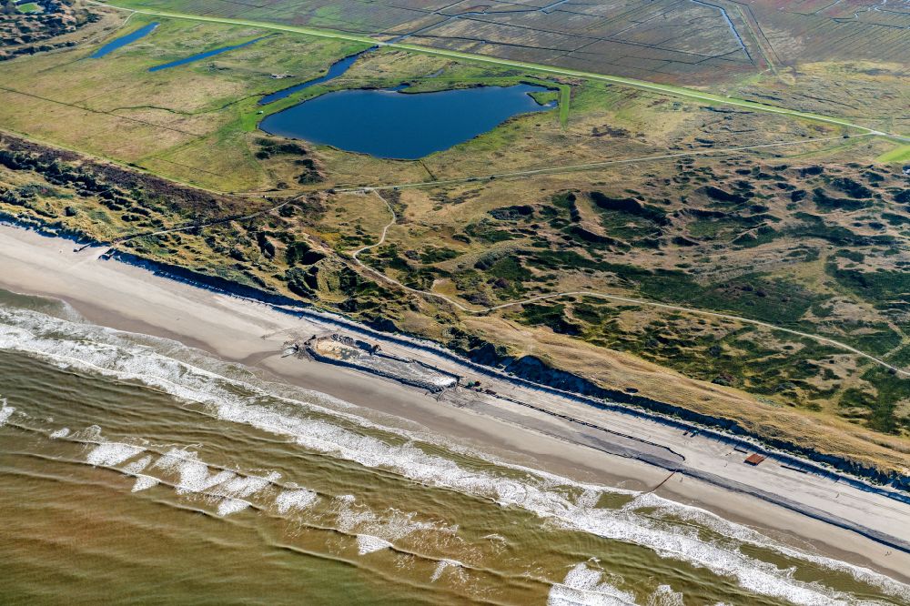 Langeoog from above - Beach landscape along the of North Sea in Langeoog on island Langeoog in the state Lower Saxony, Germany