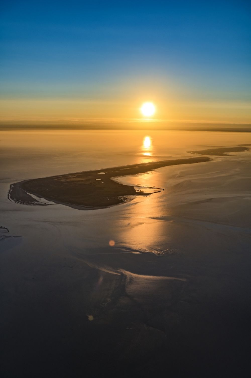 Langeoog from above - Beach landscape on the North Sea in Langeoog at the first light,in the state Lower Saxony