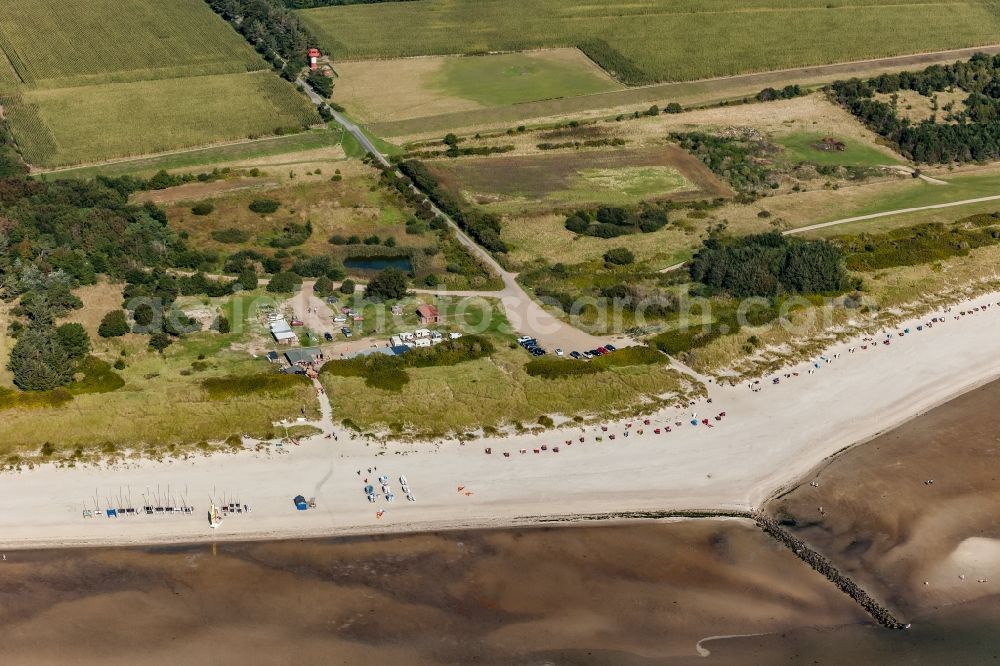 Nieblum from the bird's eye view: Beach landscape along the of North Sea in Nieblum Island Foehr in the state Schleswig-Holstein, Germany