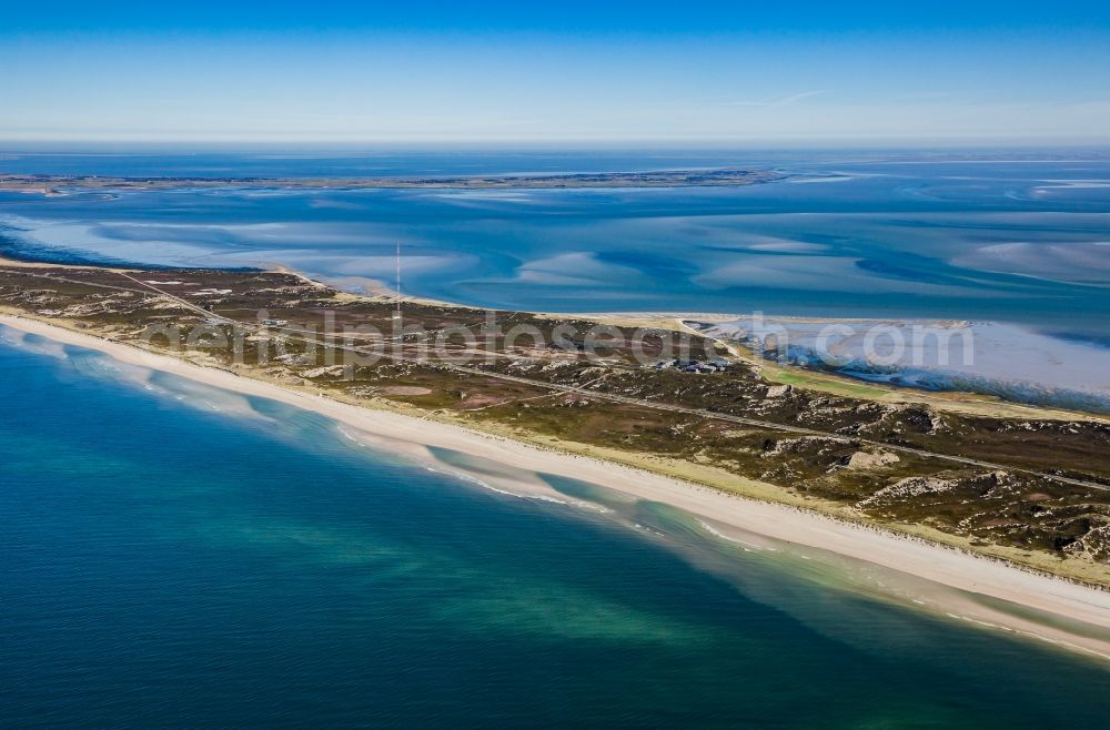 Aerial image Sylt - Beach landscape along the of North Sea in the district Rantum (Sylt) in Sylt in the state Schleswig-Holstein, Germany