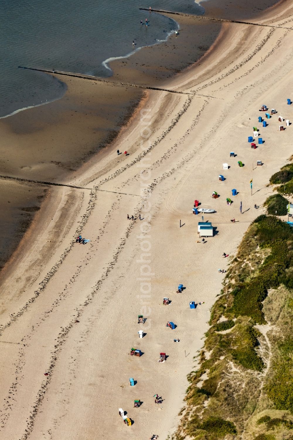Utersum from above - Beach landscape along the of North Sea in Utersum on island Foehr - North Frisia in the state Schleswig-Holstein, Germany