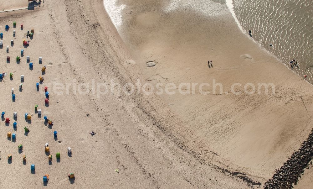 Aerial image Utersum - Beach landscape along the of North Sea in Utersum on island Foehr - North Frisia in the state Schleswig-Holstein, Germany