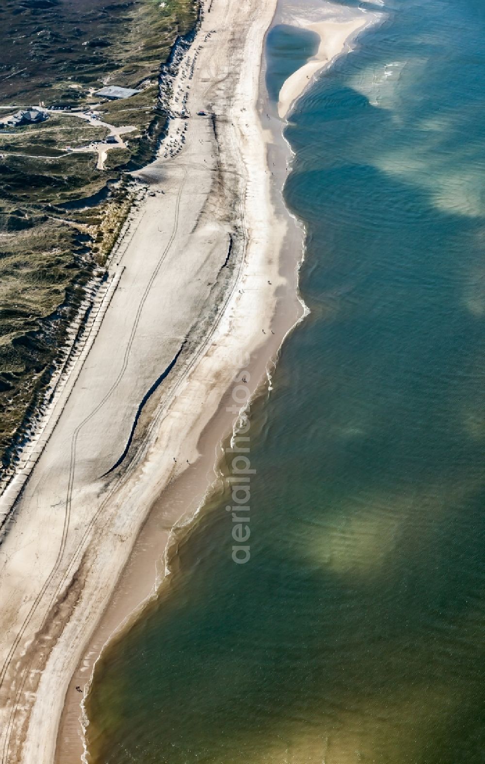Aerial image List - Beach landscape along the in the district Ellenbogen in List in the state Schleswig-Holstein, Germany