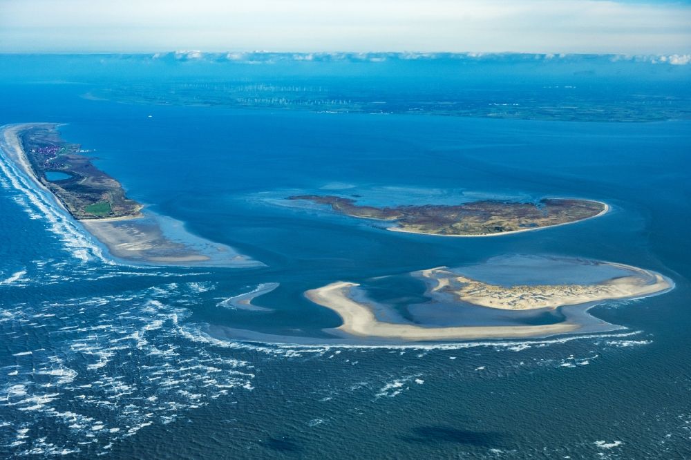 Aerial photograph Juist - Beach landscape on the Island of Juist Memmert,Kachelotplate in the state Lower Saxony