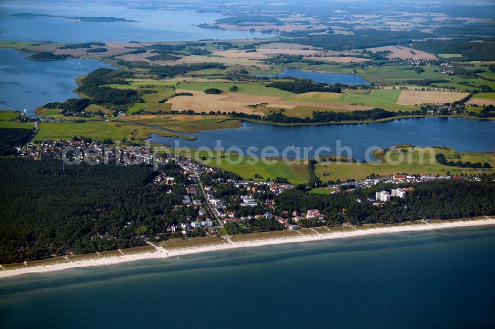 Ostseebad Baabe from above - Beach landscape along the of Baltic Sea on Strandstrasse in Baabe in the state Mecklenburg - Western Pomerania, Germany